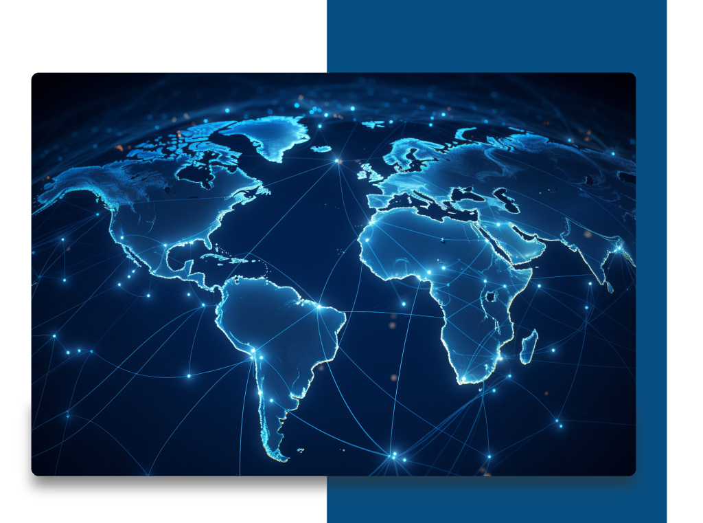 global market access globe on blue and white background