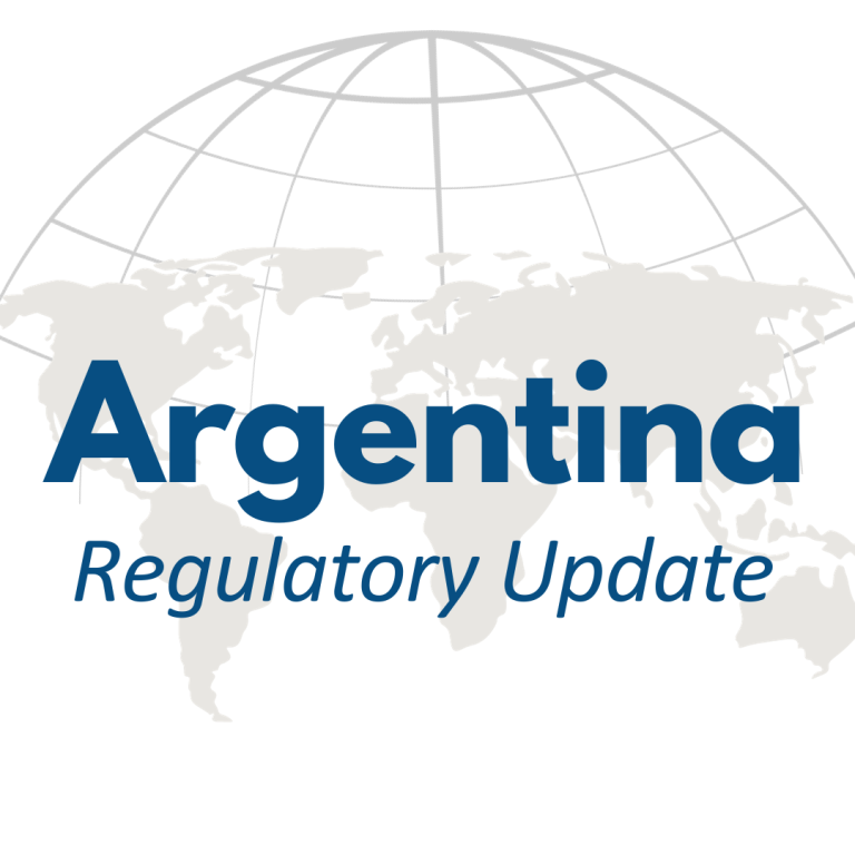 grey globe background with 'argentina regulatory update' text on top