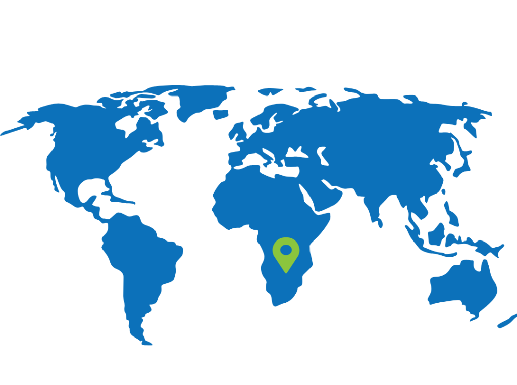 botswana pointed out with green pointer on blue world map