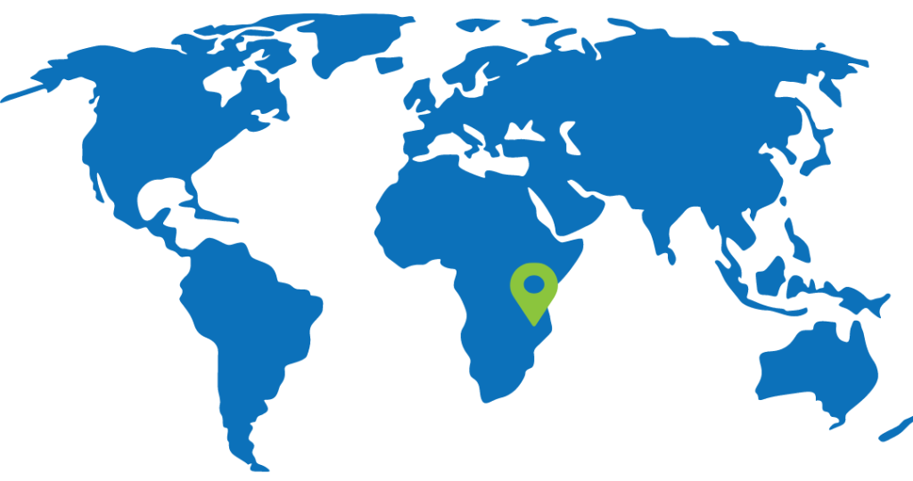 tanzania pointed out on blue world map