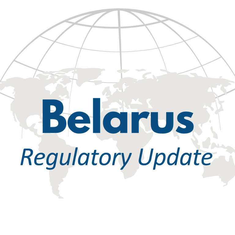 Belarus Regulatory Update graphic on top of world map