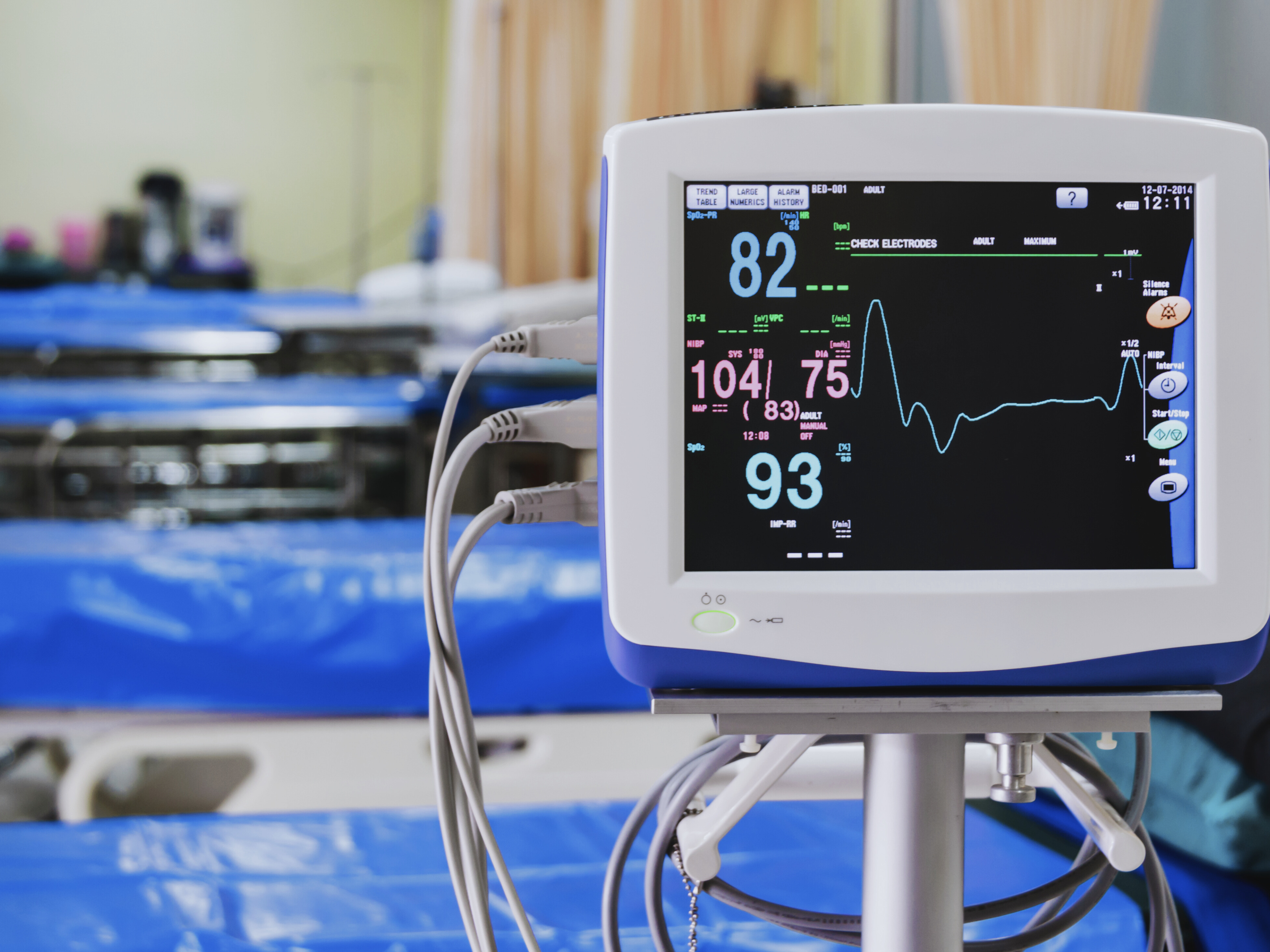 Electric monitor in hospital displaying vital signs