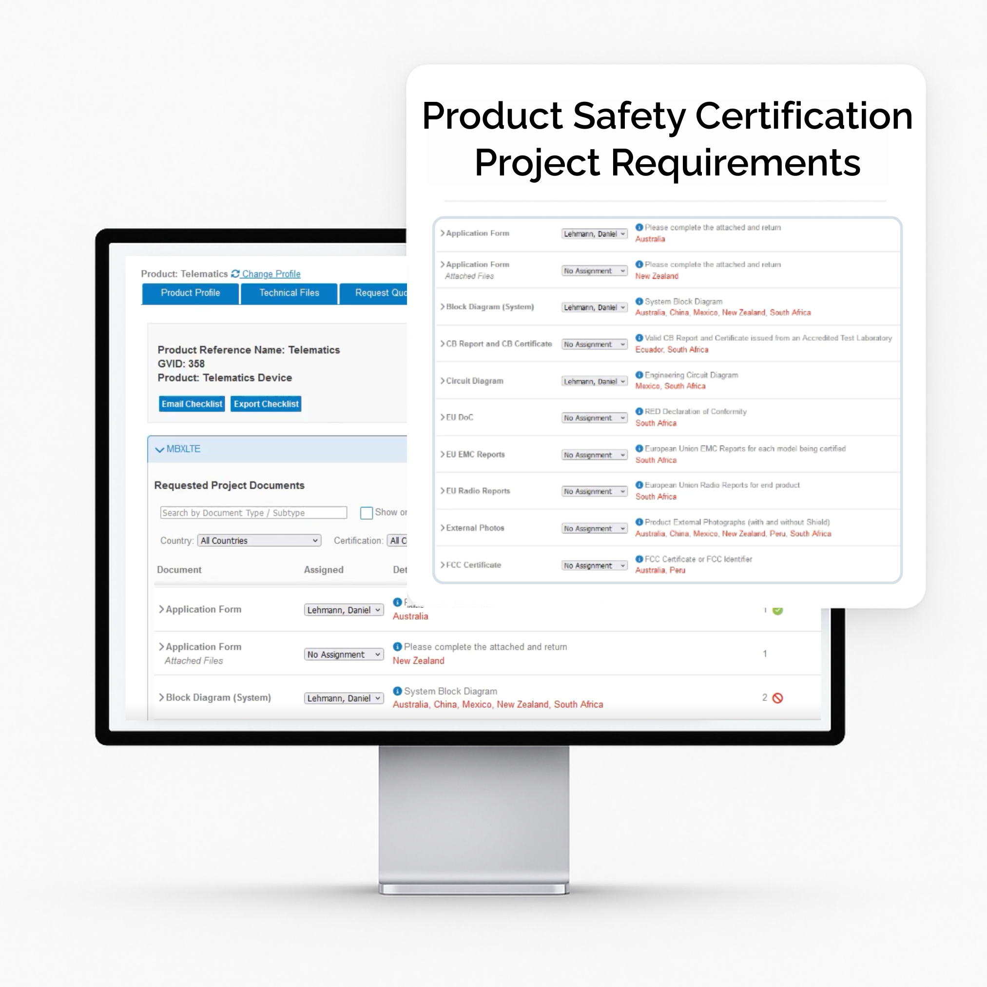 Access Manager platform outlining requirements for Product Safety Certification project, including specifications and compliance guidelines.