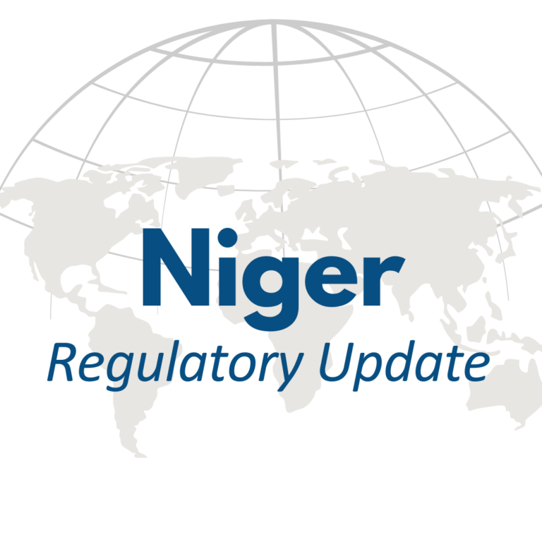 Niger Regulatory Update graphic overlaying grey world map